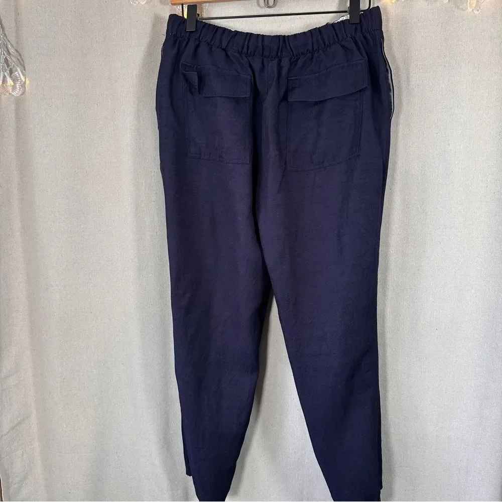 Zara Pull On Slouchy Nautical‎ Linen Blend Pants S